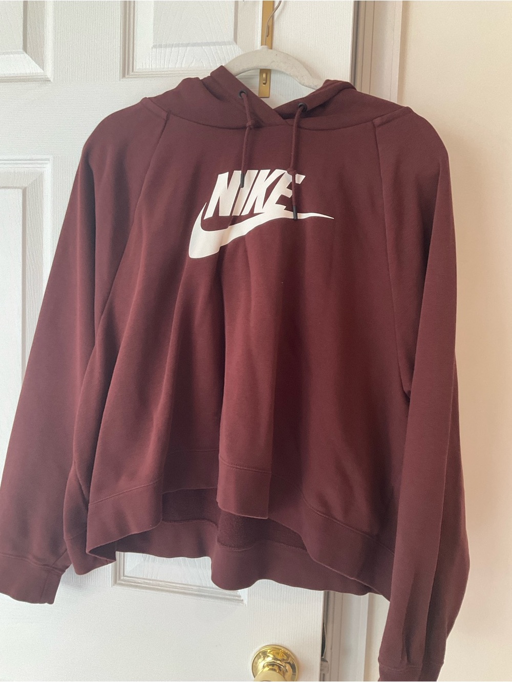 Nike Women's Burgundy Crewneck Hoodie with White Swoosh